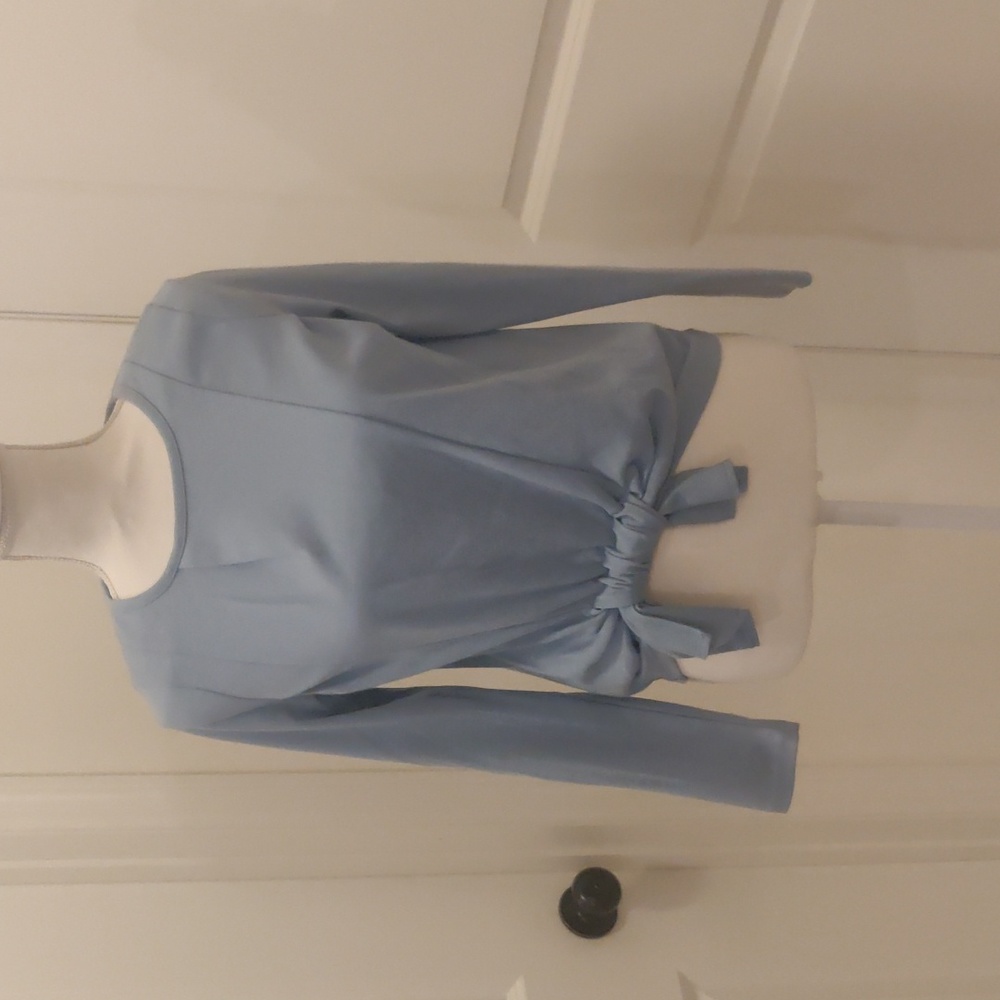 Habitual Girls BLUE Crewneck Knot Tie Waist Long Sleeve Blouse P2436